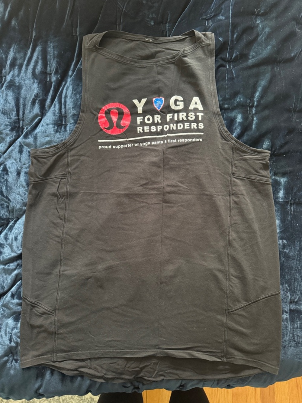 lululemon athletica Black Tank with Red Logo and White Text